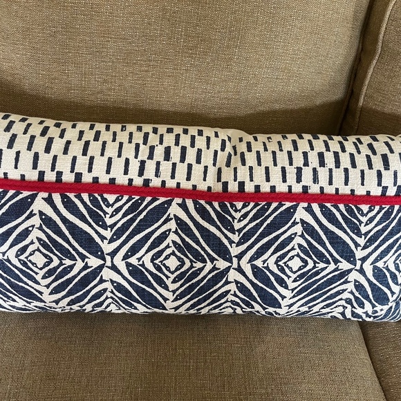 Opal House Blue Pillow w Red Trim - Picture 1 of 7
